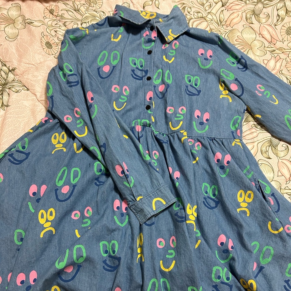 Lazy Oaf Denim Pastel Rainbow Faces Dress M/L Medium Large